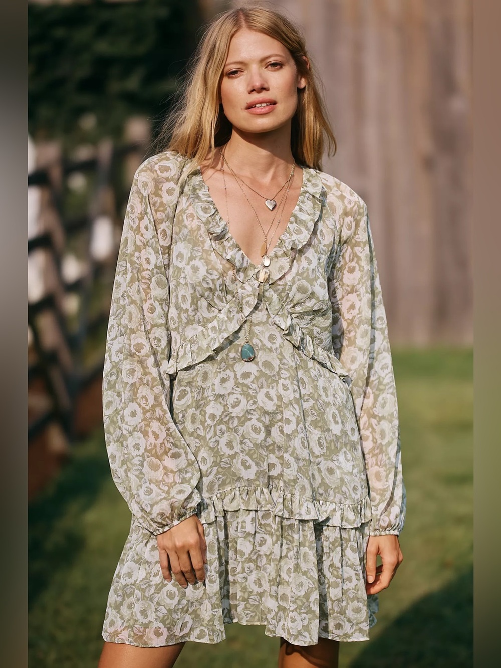 Anthropologie x LoverlyGrey Puff-Sleeve Ruffle Floral Mini Dress‎ MP